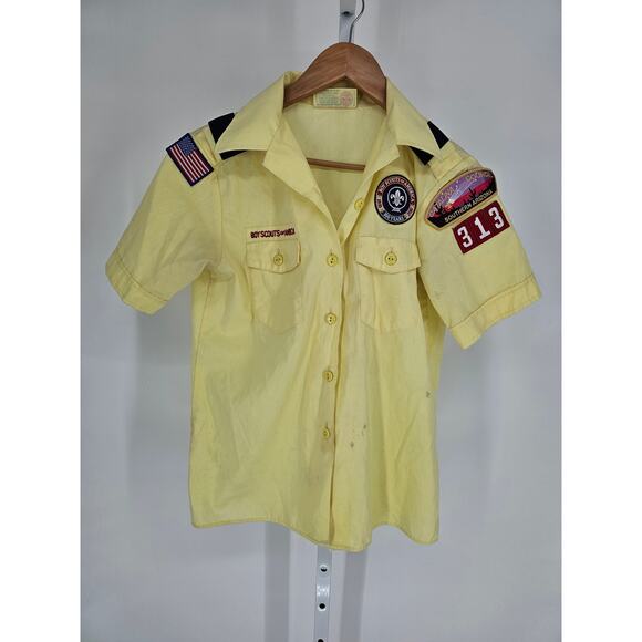 Boy Scouts of America Sz M Official Blouse Yellow Button Up Short Sleeve - Picture 1 of 4